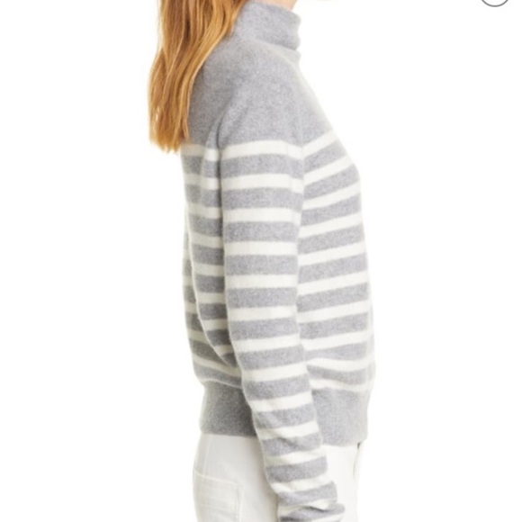 VINCE Plush Cashmere Breton Stripe Funnel Neck Sweater NWOT - Picture 6 of 16
